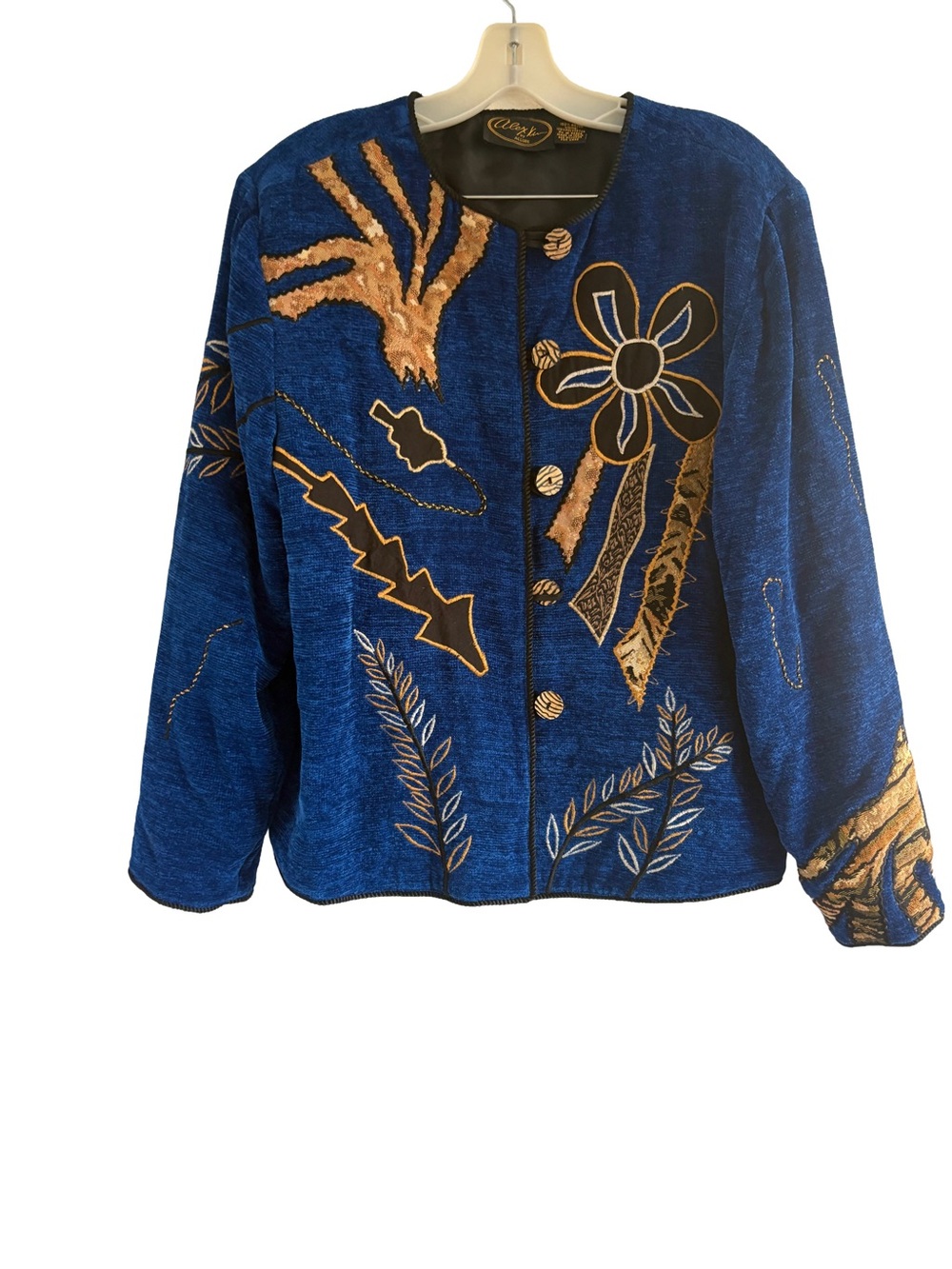 Vintage Alex Kim by Allure Embroidered Art to Wear Blue Jacket M